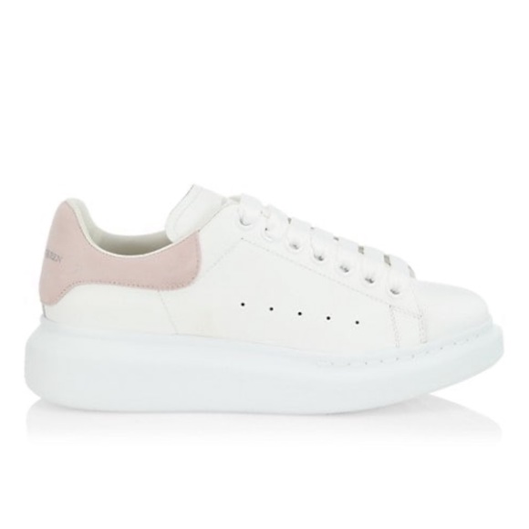 Alexander McQueen Shoes - Alexander McQueen White Leather Sneakers with Blush Heel Tab